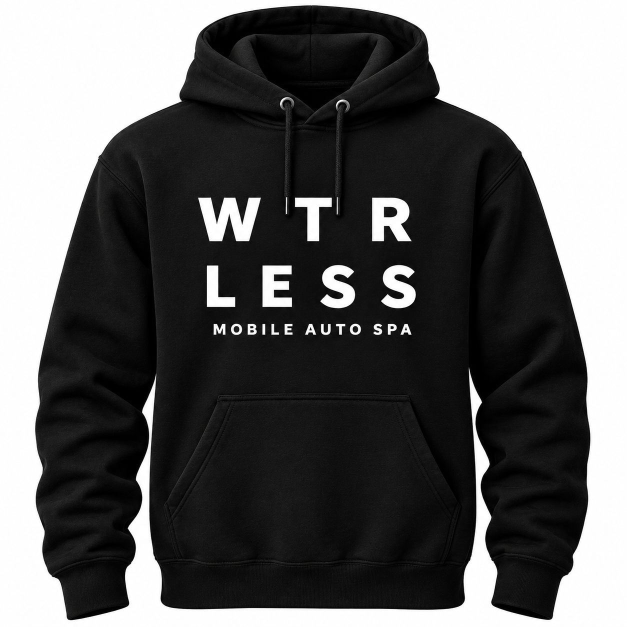 Black WTR LESS hoodie with white Mobile Auto Spa logo